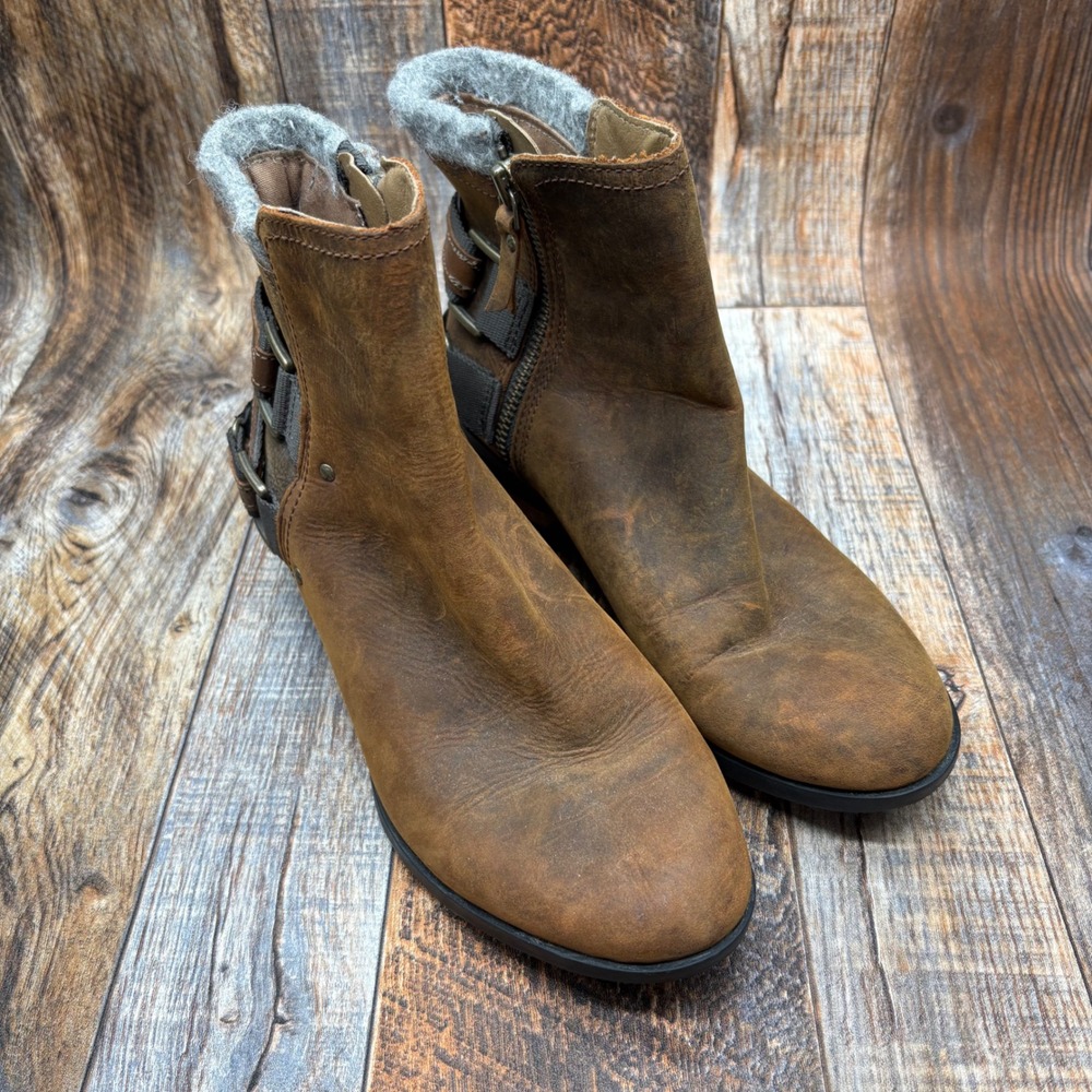 SOREL Lolla Brown Leather Ankle Moto Boots NL2269-260 Womens 7.5